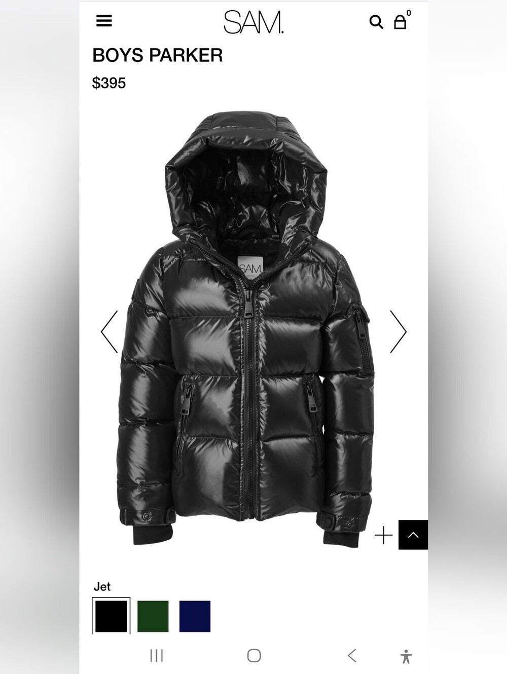 SAM. New York Parker Hooded Down Puffer Jacket Lacquered Navy Boys Size 14